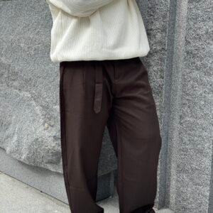 【美拉德穿搭】深焙醇咖金屬環調節打褶西裝褲