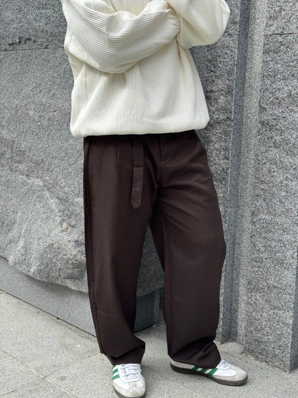 【美拉德穿搭】深焙醇咖金屬環調節打褶西裝褲