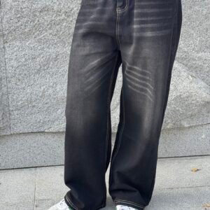 🔖 缺貨中 下單前請先聯絡客服 謝謝【復古 Vibe】撞色明線貓鬚水洗寬版丹寧褲