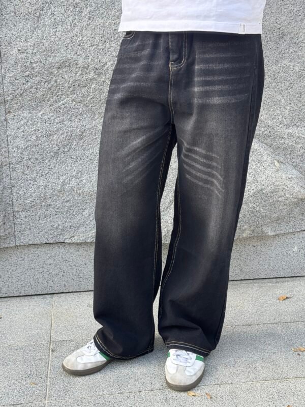 🔖 缺貨中 下單前請先聯絡客服 謝謝【復古 Vibe】撞色明線貓鬚水洗寬版丹寧褲
